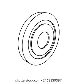 The outline of a large checker game symbol is made with black lines. 3D view of the object in perspective. Vector illustration on white background