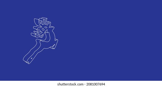 The outline of a large Christmas deer made of white lines on the left. 3D view of the object in perspective. Vector illustration on indigo background