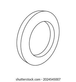 The outline of a large circle symbol is made with black lines. 3D view of the object in perspective. Vector illustration on white background
