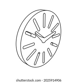 The outline of a large clock symbol is made with black lines. 3D view of the object in perspective. Vector illustration on white background