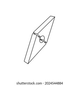 The outline of a large compass symbol is made with black lines. 3D view of the object in perspective. Vector illustration on white background