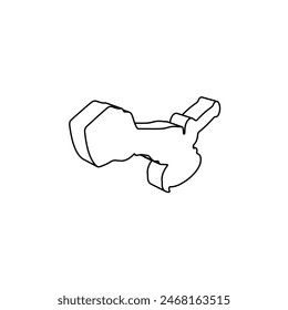El contorno de una Grande amoladora angular sin cuerda está hecho con líneas negras. Vista 3D del objeto en perspectiva. Ilustración vectorial sobre fondo blanco