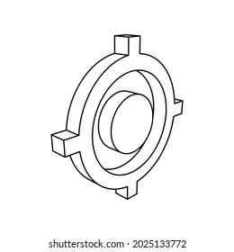 The Outline Of A Large Crosshair Symbol Is Made With Black Lines. 3D View Of The Object In Perspective. Vector Illustration On White Background