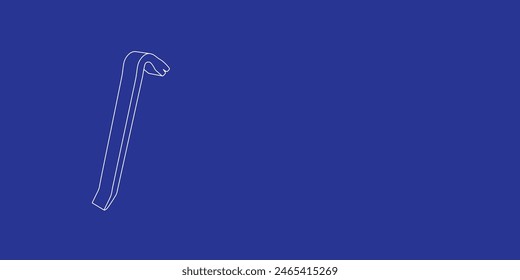 The outline of a large crowbar symbol made of white lines on the left. 3D view of the object in perspective. Vector illustration on indigo background