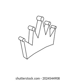 El contorno de un gran símbolo de la corona está hecho con líneas negras. Vista 3D del objeto en perspectiva. Ilustración del vector sobre fondo blanco