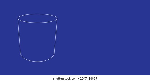 The outline of a large cylinder made of white lines on the left. 3D view of the object in perspective. Vector illustration on indigo background