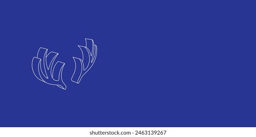 The outline of a large deer horns symbol made of white lines on the left. 3D view of the object in perspective. Vector illustration on indigo background