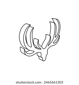 The outline of a large deer horns symbol is made with black lines. 3D view of the object in perspective. Vector illustration on white background