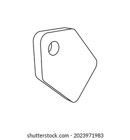 The outline of a large discount label symbol is made with black lines. 3D view of the object in perspective. Vector illustration on white background