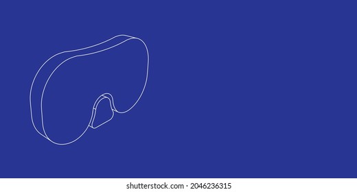 Der Umriss einer großen Tauchbrille Symbol aus weißen Linien auf der linken Seite. 3D-Ansicht des Objekts in Perspektive. Vektorgrafik auf indigem Hintergrund