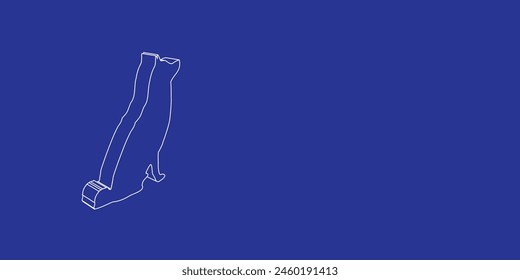 The outline of a large dog symbol made of white lines on the left. 3D view of the object in perspective. Vector illustration on indigo background