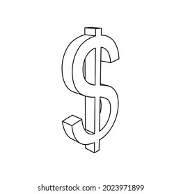 The outline of a large dollar symbol is made with black lines. 3D view of the object in perspective. Vector illustration on white background