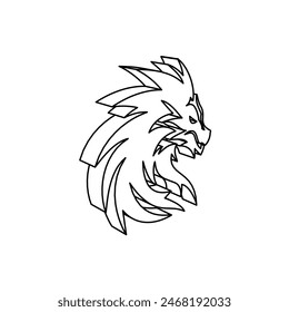 The outline of a large dragon's head symbol is made with black lines. 3D view of the object in perspective. Vector illustration on white background