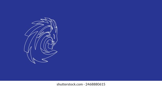 The outline of a large dragon's head symbol made of white lines on the left. 3D view of the object in perspective. Vector illustration on indigo background