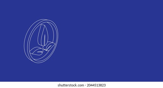 The outline of a large ecology symbol made of white lines on the left. 3D view of the object in perspective. Vector illustration on indigo background