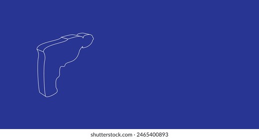 The outline of a large electric drill symbol made of white lines on the left. 3D view of the object in perspective. Vector illustration on indigo background