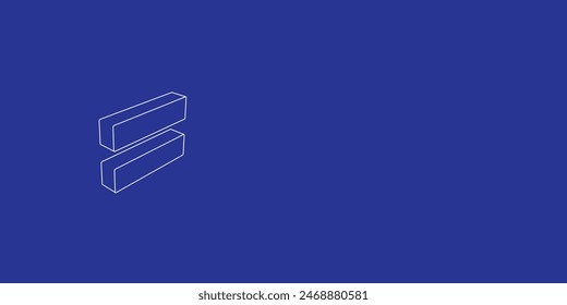 The outline of a large equals symbol made of white lines on the left. 3D view of the object in perspective. Vector illustration on indigo background