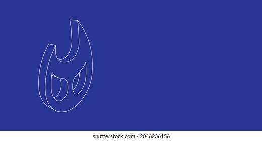 The outline of a large fire symbol made of white lines on the left. 3D view of the object in perspective. Vector illustration on indigo background
