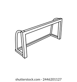 The outline of a large football goal symbol is made with black lines. 3D view of the object in perspective. Vector illustration on white background