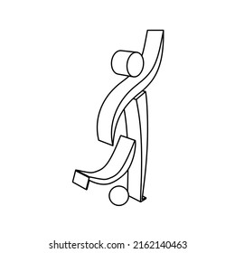 The outline of a large football soccer symbol is made with black lines. 3D view of the object in perspective. Vector illustration on white background