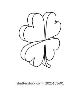 The outline of a large four-leaf clover symbol is made with black lines. 3D view of the object in perspective. Vector illustration on white background