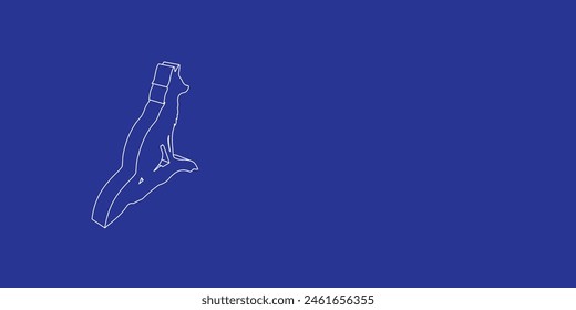 The outline of a large fox symbol made of white lines on the left. 3D view of the object in perspective. Vector illustration on indigo background