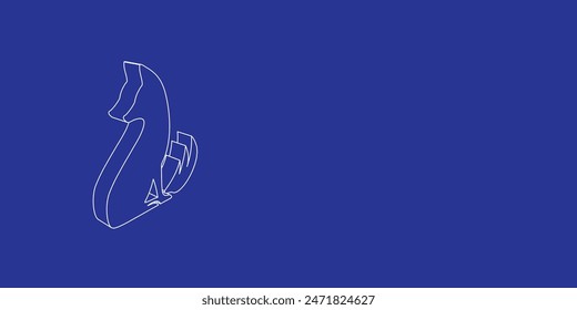 The outline of a large fox symbol made of white lines on the left. 3D view of the object in perspective. Vector illustration on indigo background