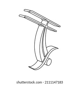 The outline of a large freestyle skiing symbol is made with black lines. 3D view of the object in perspective. Vector illustration on white background