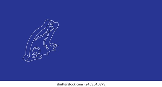 The outline of a large frog symbol made of white lines on the left. 3D view of the object in perspective. Vector illustration on indigo background