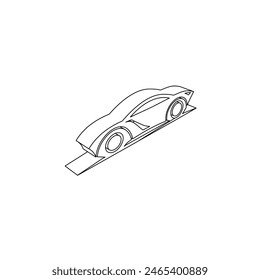 El contorno de un Grande símbolo de coche del futuro está hecho con líneas negras. Vista 3D del objeto en perspectiva. Ilustración vectorial sobre fondo blanco