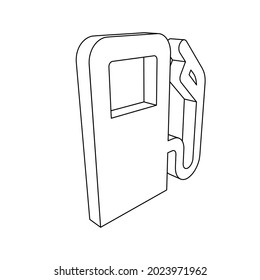 The outline of a large gas station symbol is made with black lines. 3D view of the object in perspective. Vector illustration on white background