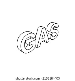 The outline of a large gas text symbol is made with black lines. 3D view of the object in perspective. Vector illustration on white background