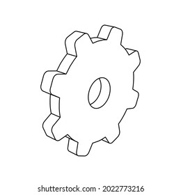 The outline of a large gear symbol is made with black lines. 3D view of the object in perspective. Vector illustration on white background