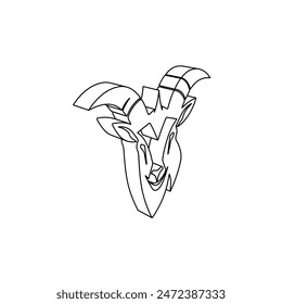 The outline of a large goat head symbol is made with black lines. 3D view of the object in perspective. Vector illustration on white background