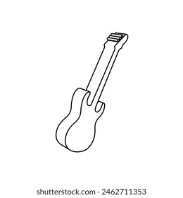 The outline of a large guitar symbol is made with black lines. 3D view of the object in perspective. Vector illustration on white background