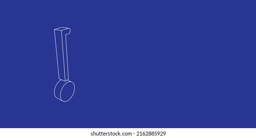 The outline of a large gyroscooter made of white lines on the left. 3D view of the object in perspective. Vector illustration on indigo background