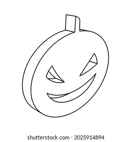 The outline of a large halloween pumpkin symbol is made with black lines. 3D view of the object in perspective. Vector illustration on white background