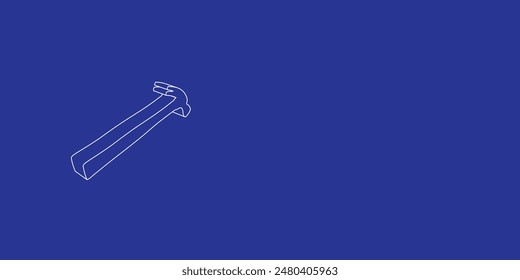 The outline of a large hammer symbol made of white lines on the left. 3D view of the object in perspective. Vector illustration on indigo background