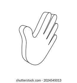 The outline of a large hand is made with black lines. 3D view of the object in perspective. Vector illustration on white background