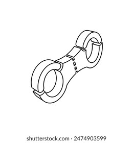 The outline of a large handcuffs symbol is made with black lines. 3D view of the object in perspective. Vector illustration on white background
