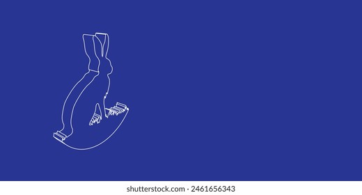 The outline of a large hare symbol made of white lines on the left. 3D view of the object in perspective. Vector illustration on indigo background