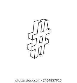 The outline of a large hash symbol is made with black lines. 3D view of the object in perspective. Vector illustration on white background