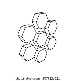 The outline of a large hive symbol is made with black lines. 3D view of the object in perspective. Vector illustration on white background