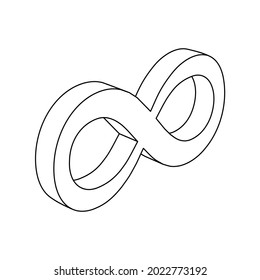 El contorno de un símbolo de infinito grande se hace con líneas negras. Vista 3D del objeto en perspectiva. Ilustración del vector sobre fondo blanco