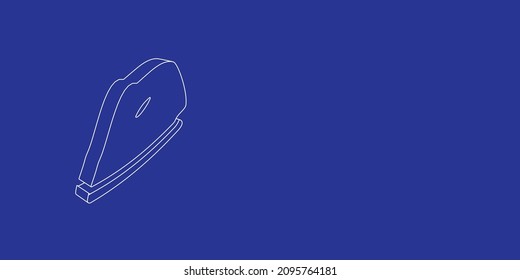 The outline of a large iron symbol made of white lines on the left. 3D view of the object in perspective. Vector illustration on indigo background