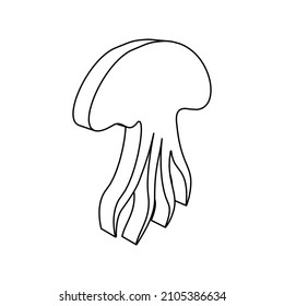 The outline of a large jellyfish symbol is made with black lines. 3D view of the object in perspective. Vector illustration on white background