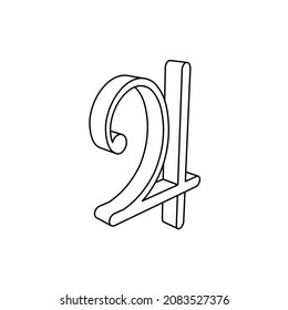 The outline of a large jupiter astrological symbol is made with black lines. 3D view of the object in perspective. Vector illustration on white background