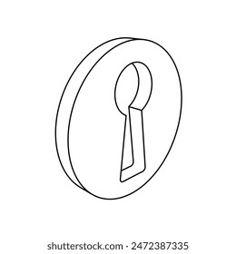 The outline of a large keyhole symbol is made with black lines. 3D view of the object in perspective. Vector illustration on white background