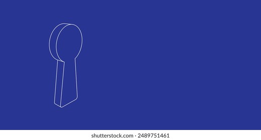 The outline of a large keyhole symbol made of white lines on the left. 3D view of the object in perspective. Vector illustration on indigo background
