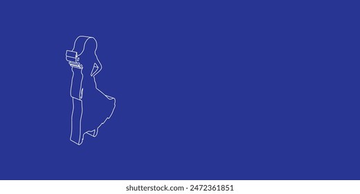 The outline of a large lady symbol made of white lines on the left. 3D view of the object in perspective. Vector illustration on indigo background